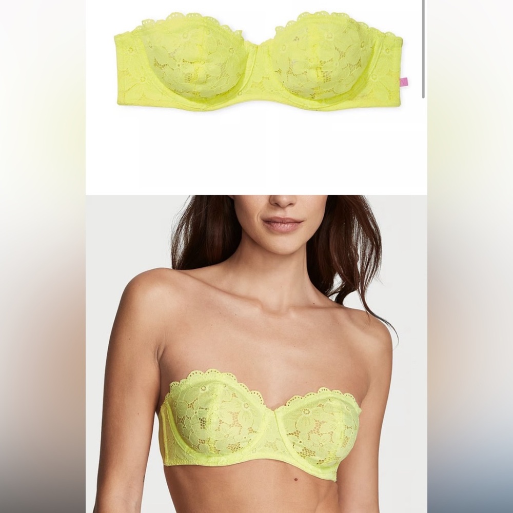 Victoria Secret sexy tee unlined lace strapless with/ straps bra 38DD/E85